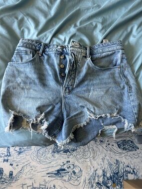 Good American Light Blue Distressed Denim Shorts